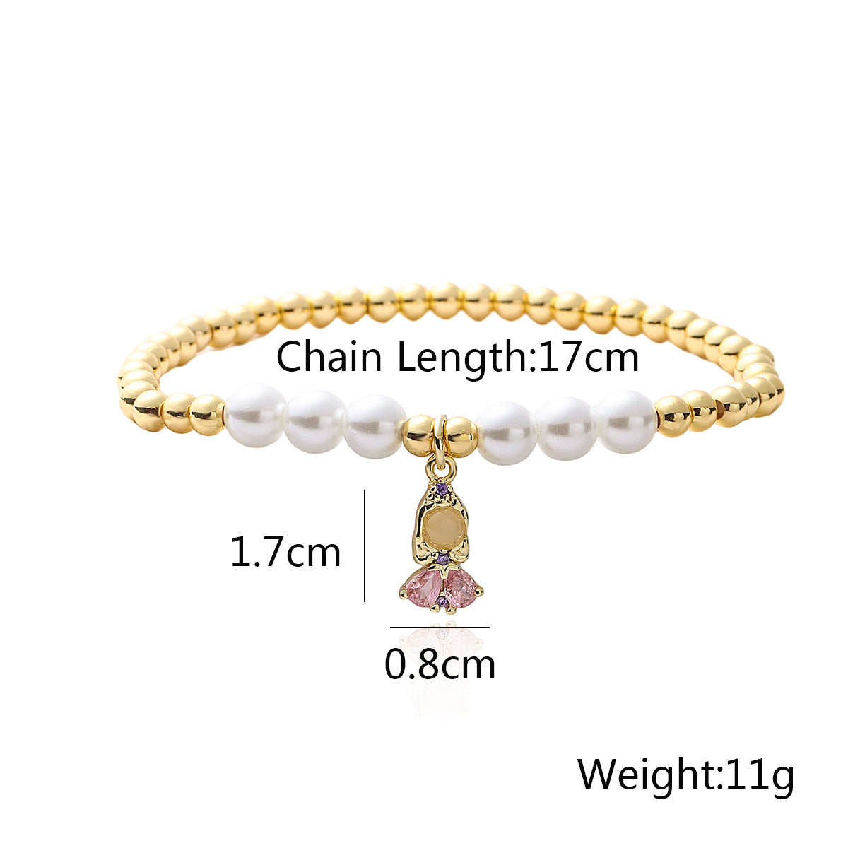 Cartoon Princess Pendant Bracelet for Women with Copper Base Plated in 18K Gold and Zircon Inlay, Geometric and Irregular Design, Fashionable Casual Style