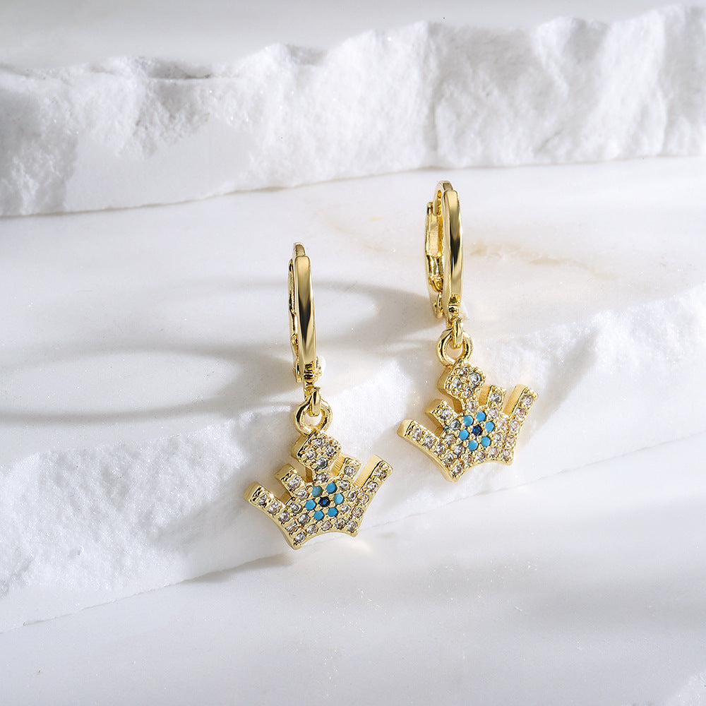 Geometric Pendant Earrings for Women with Copper Base Plated in 18K Gold and Micro-Paved Zirconia