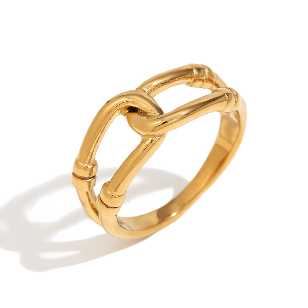 Fashionable Vintage-Style Lip-Shaped Open Band Ring for Women Made of Stainless Steel with 18K Gold Plating and Geometric Design