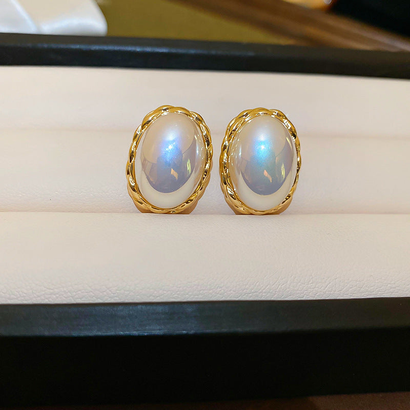 Chic Vintage Pearl Stud Earrings with Floral Bow Leaf Diamond Drop Geometric and Animal Motifs in Steel Posts