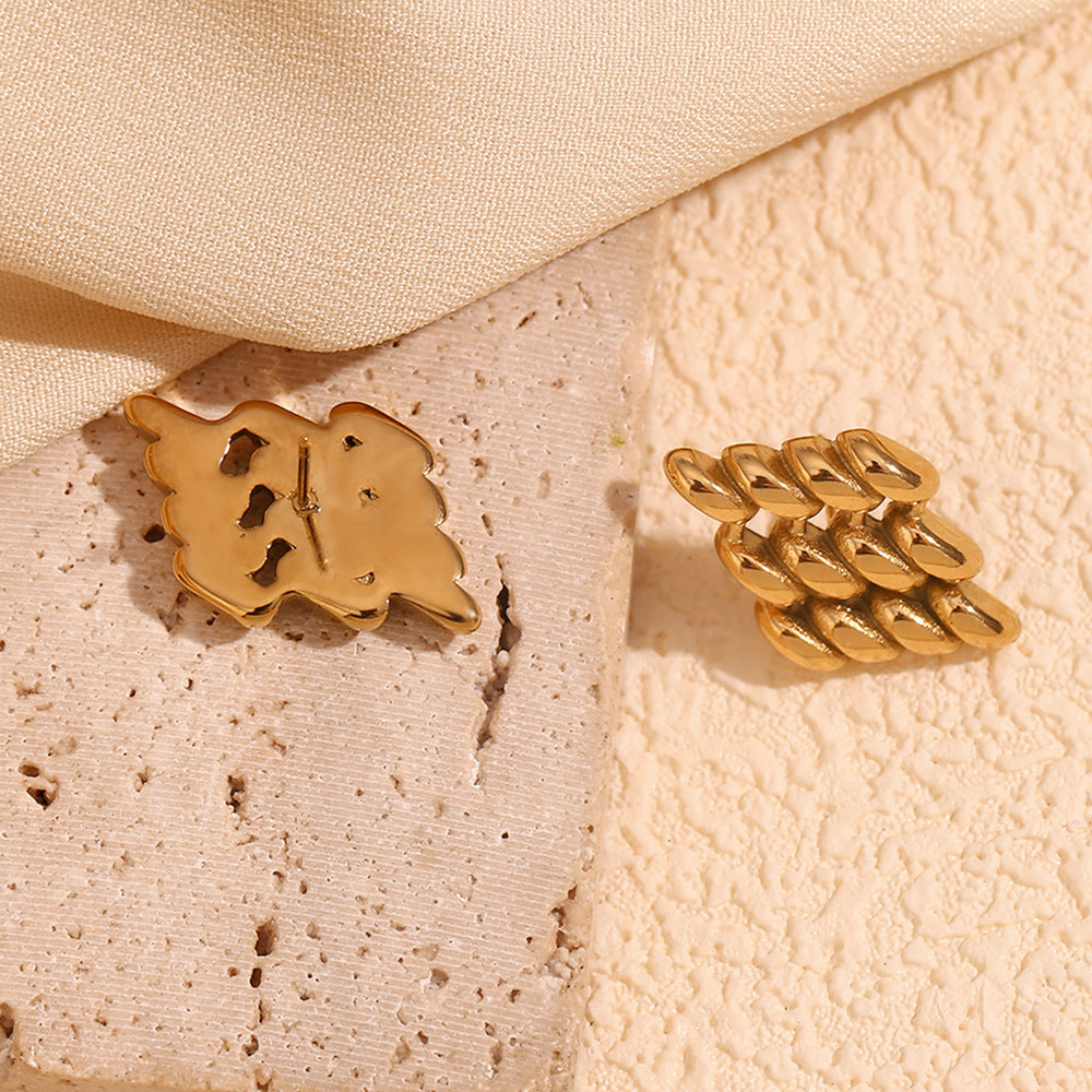 Pendientes Minimalistas Geométricos de Acero Inoxidable con Baño de Oro de 18K, Aretes Huecos en Forma de Diamante para Mujer