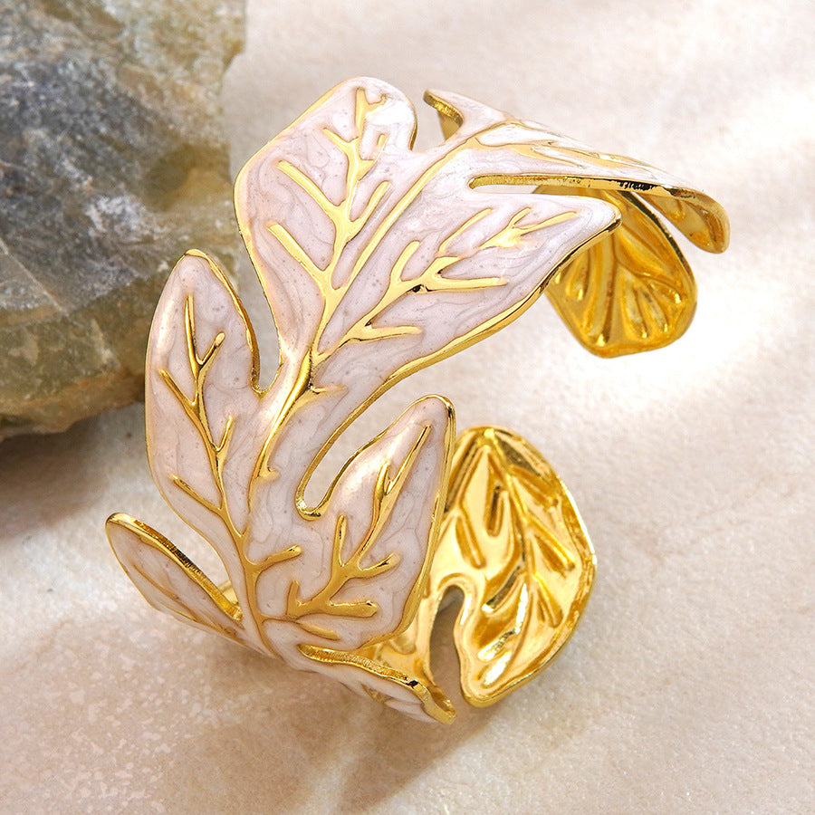 Minimalist Drip Oil Plant Shape Stainless Steel Bracelet