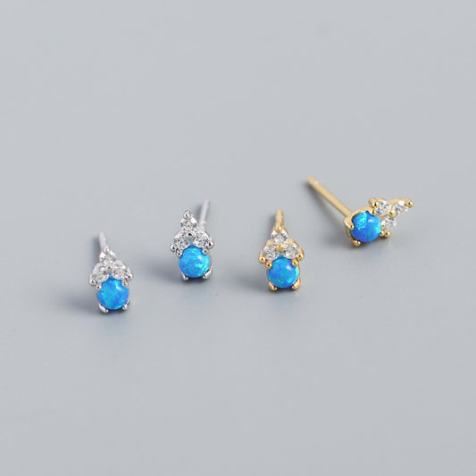 Natural Style Geometric Shape S925 Sterling Silver Opal Stud Earrings with Rhinestone Inlay for Women