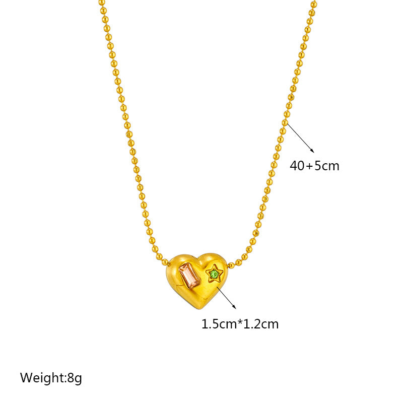 Collana girocollo da donna minimalista con ciondolo irregolare a forma di cuore in acciaio inossidabile con strass intarsiati e catena a serpente lucida