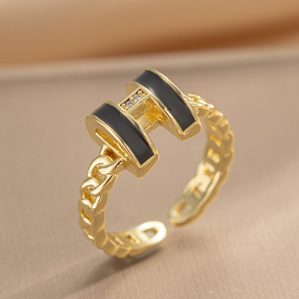 Luxury Minimalist Adjustable Open Ring for Women with Gold-Plated Copper Band and Zircon Stone Accent in Heart and Floral Shape
