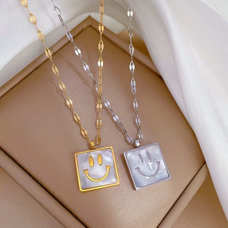 Minimalist Geometric Titanium Steel Plated Necklace for Women and Men with Square Pendant and Clavicle Chain Design