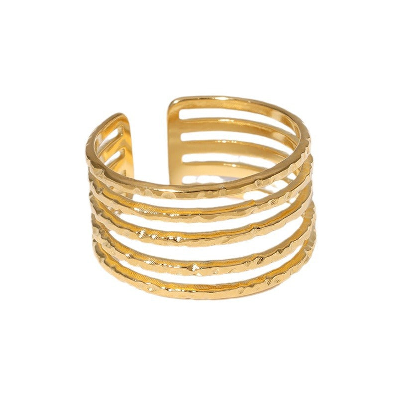 Minimalist 18K Gold Plated Open Geometric Titanium Steel Ring for Women
