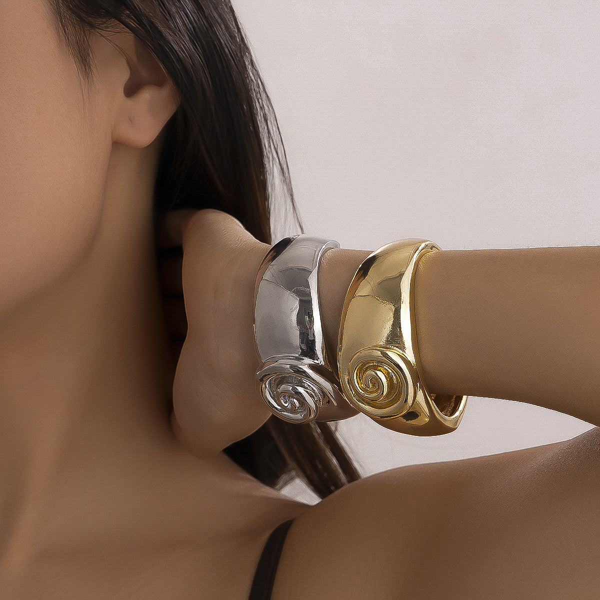 Geometric Irregular Wide Surface Plated Alloy Bangle Bracelet