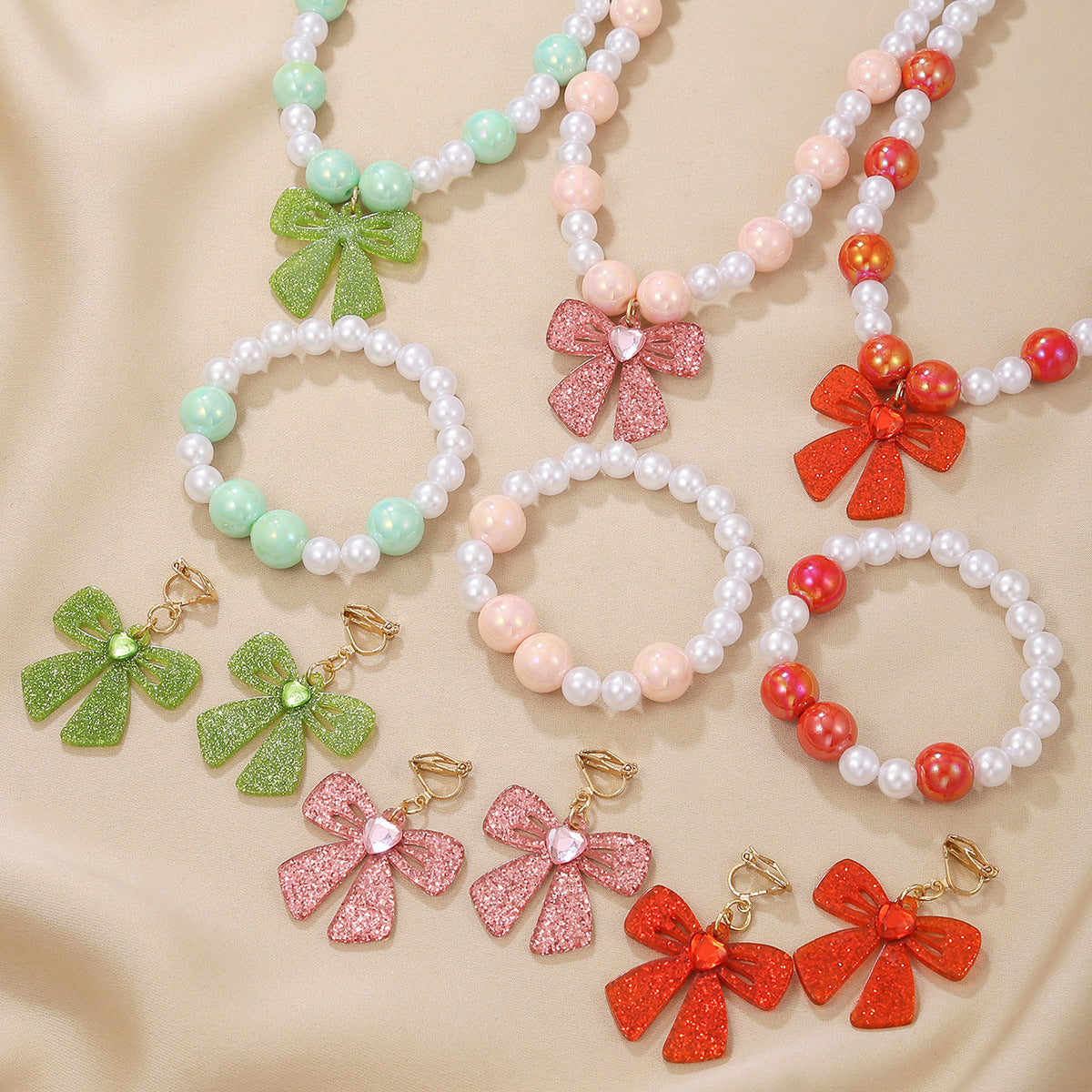 Sweet Butterfly Bow Pendant Necklace for Girls Made of Acrylic and Resin on Beaded Chain Adjustable for Ages 3-10+