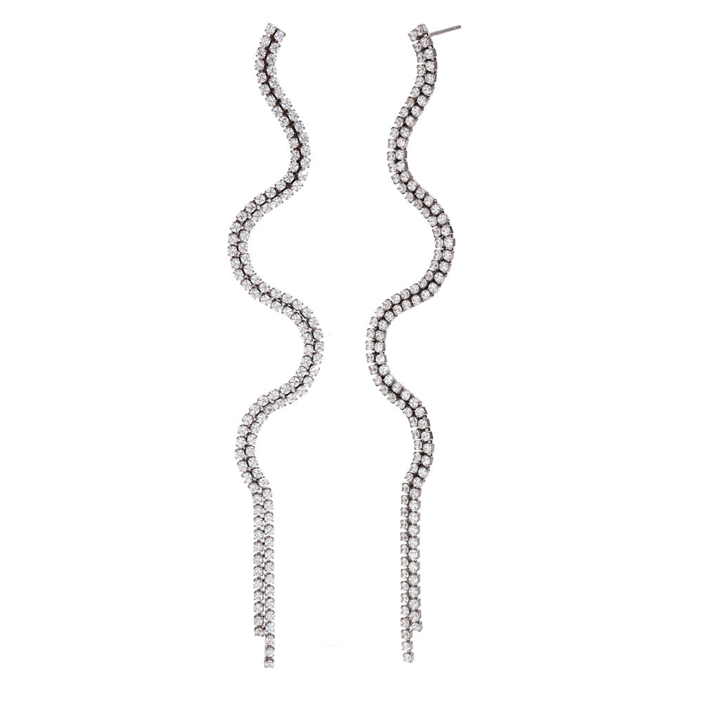 Orecchini alla Moda Geometrici in Acciaio al Titanio con Placcatura in Oro 18K, Accento in Zircone, Design Pendente ad Arco per Abiti da Sera