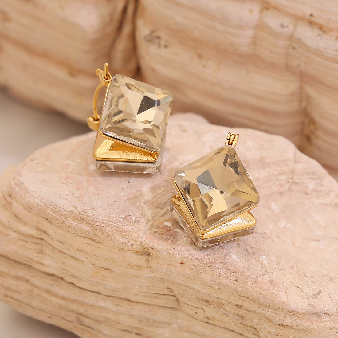 Geometric Square Double-Sided Stainless Steel Stud Earrings with Plating Finish for Women