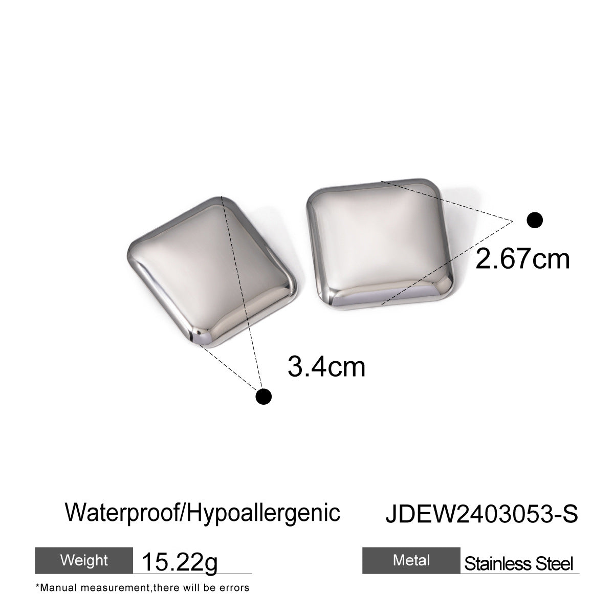18K Gold Plated Smooth Square Geometric Stainless Steel Earrings for Women