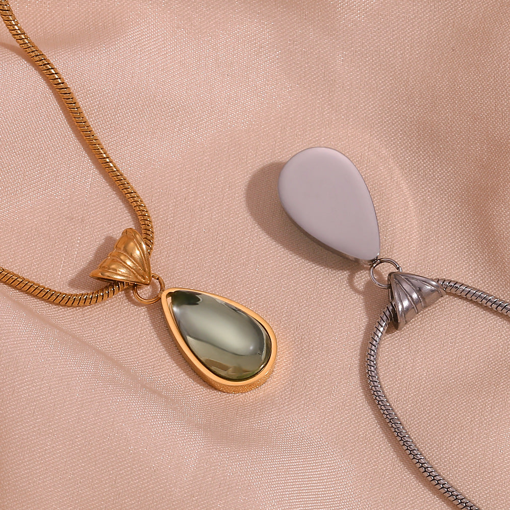 Fashionable Vintage French-Style Titanium Steel Plated Drop-Shaped Pendant Necklace for Women