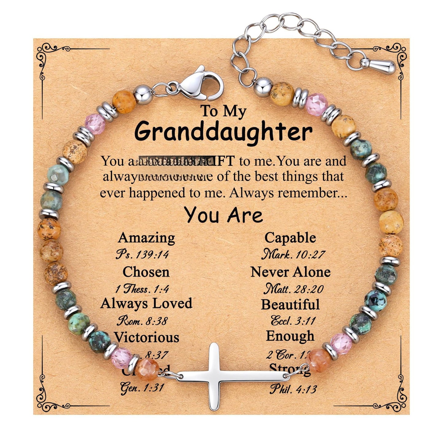 Minimalist Natural Stone Cross Bracelet with Silver Spacer Beads Adjustable Chain Unisex Jewelry
