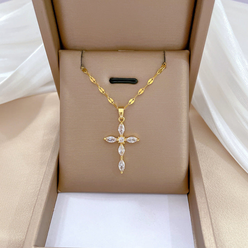 Collar de lujo unisex con cadena para labios de acero titanio con incrustaciones de diamantes de imitación geométricos