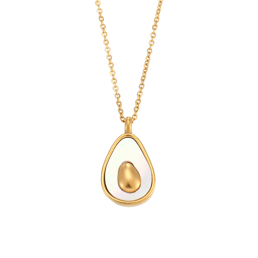 Minimalist Geometric Avocado and Seashell Pendant Necklace in Stainless Steel with Plated Finish for Women