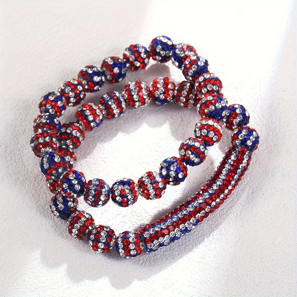 Elegant Rhinestone Inlaid Round Resin Beaded Stretch Bracelet Set for Women