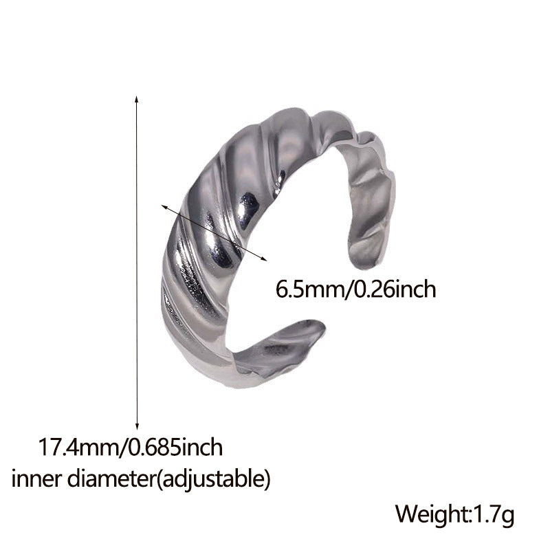 Anello Aperto Minimalista Geometrico da Donna in Acciaio al Titanio con Finitura Placcata, Fascia Regolabile in Acciaio Inossidabile Ipoallergenico