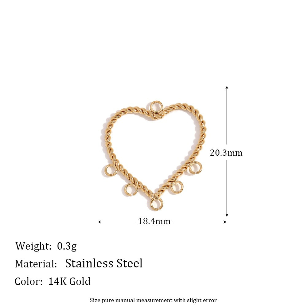 Minimalist Geometric Pendant with 14K Gold Plated Stainless Steel Round Heart Shape and Greek Key Pattern for DIY Jewelry Making