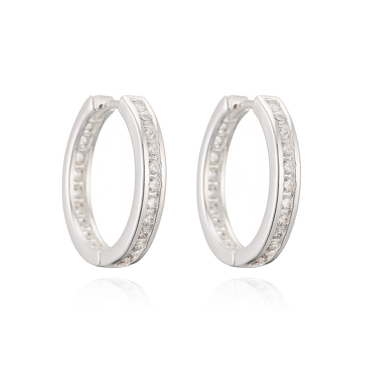 Minimalist Luxury Geometric Brass Plated Hoop Earrings with Cubic Zirconia for Women