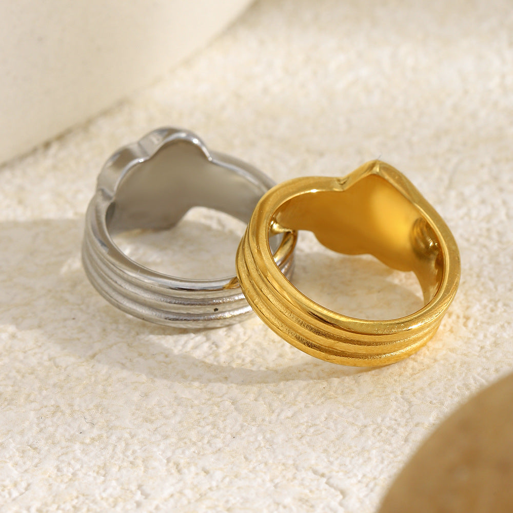 Minimalist Luxury 18K Gold Plated Stainless Steel Heart Rhinestone Ring for Women