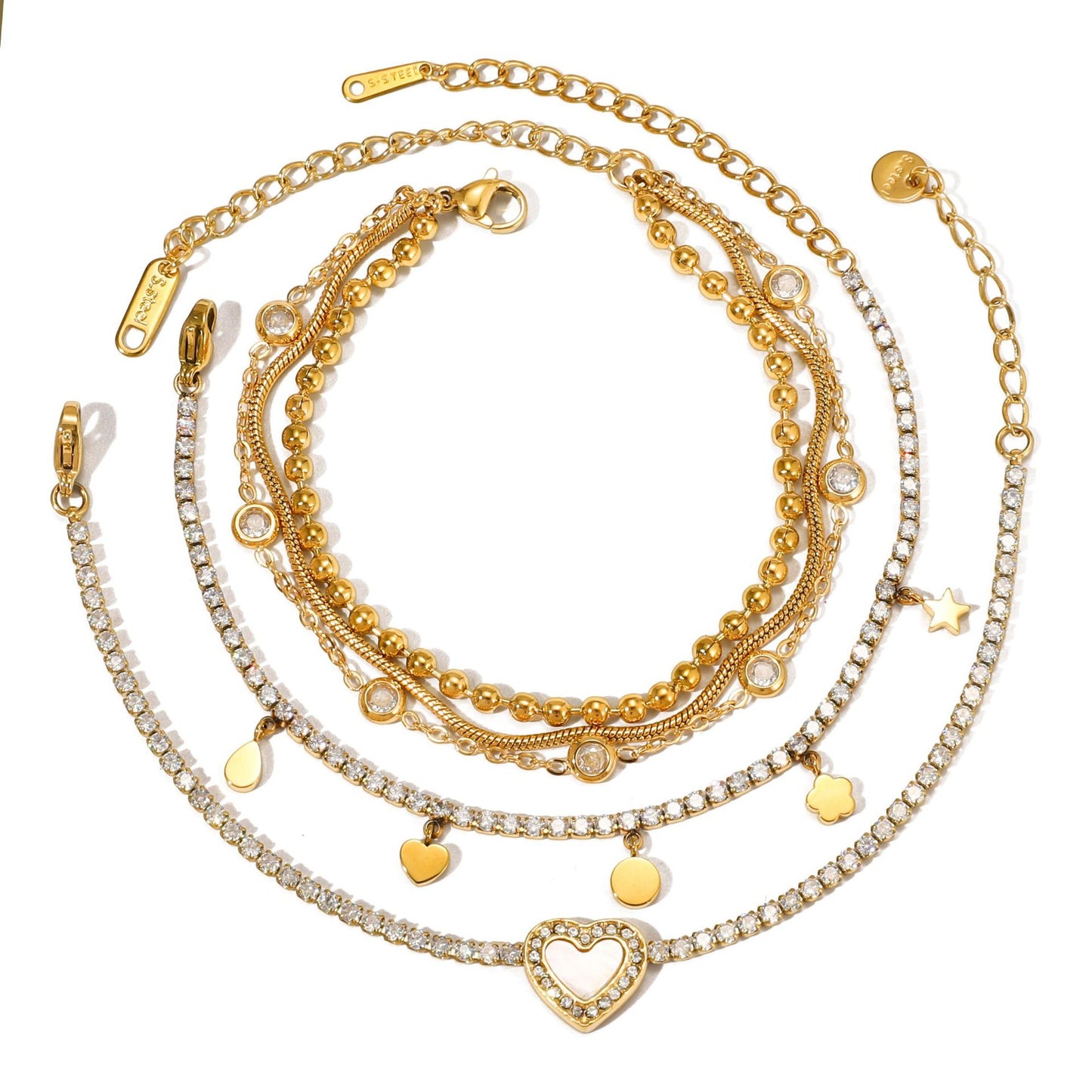 Bracciale Minimalista Geometrico in Acciaio Inossidabile Placcato per Donna con Accenti di Zircone Gioielli Ipoallergenici in Acciaio al Titanio