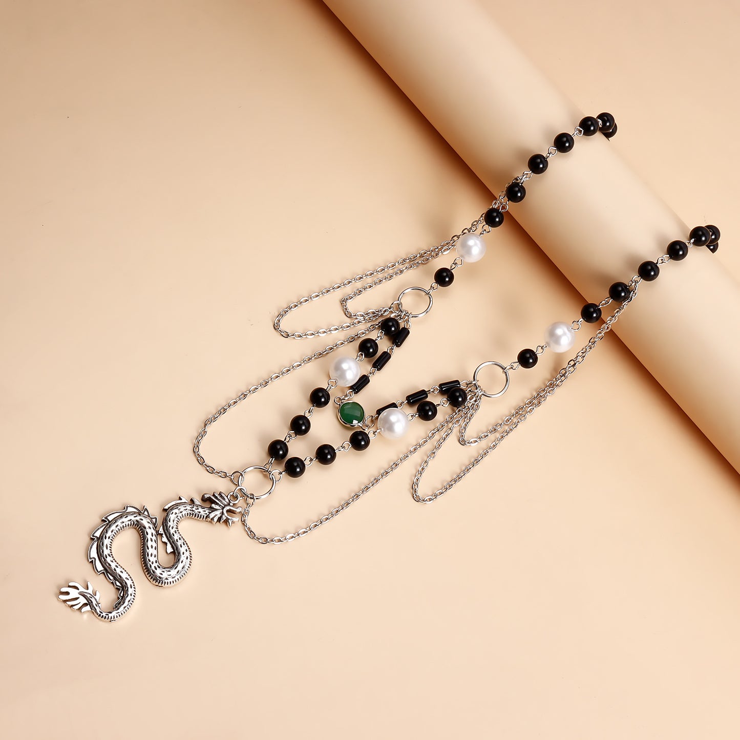 Vintage Twisted Dragon Pendant Necklace for Women Geometric Metal Sweater Chain with Plated Finish