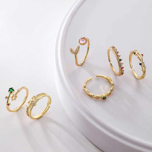 Minimalist Geometric Open Ring for Women Made of Copper with 18K Gold Plating and Micro-Paved Zirconia