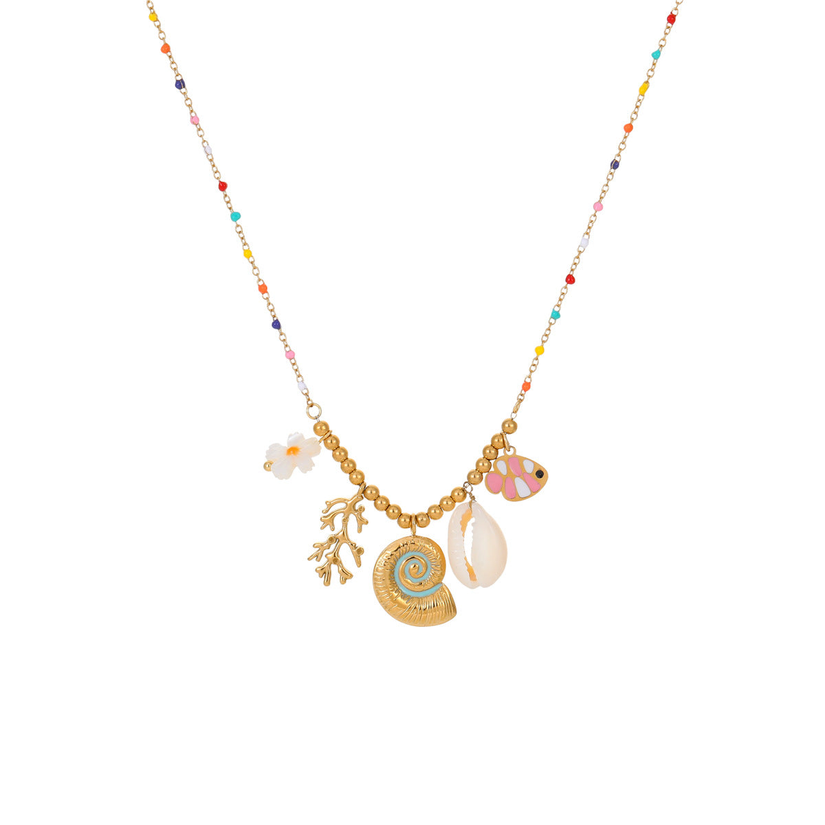 Fashion Minimalist Geometric Stainless Steel Plated Necklace for Women with Colorful Enamel Accents
