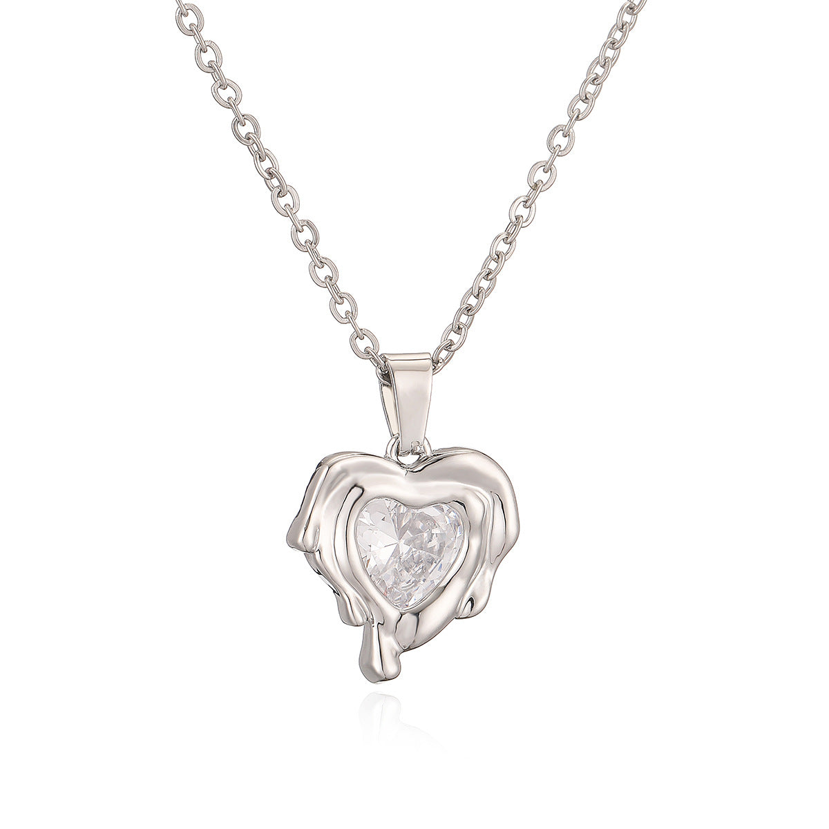 Minimalist Heart-Shaped Copper Pendant Necklace with Real Gold Plating and Zircon Accents for Women