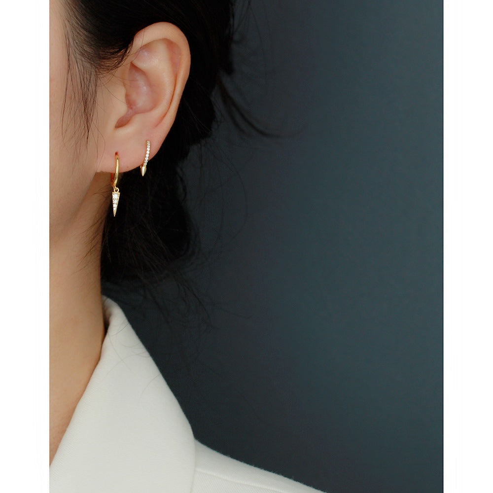 Orecchini a perno con strass punk in argento sterling S925, stile coreano, design geometrico minimalista YHE0228