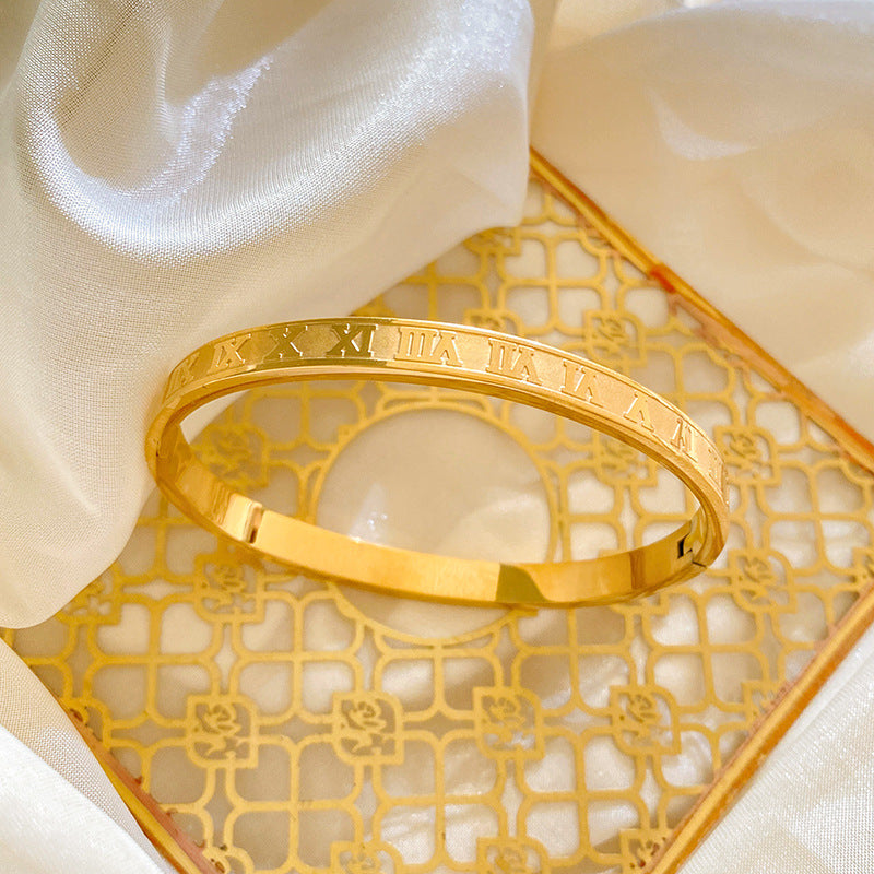 Minimalist Luxury Roman Number Titanium Steel Plated Bracelet