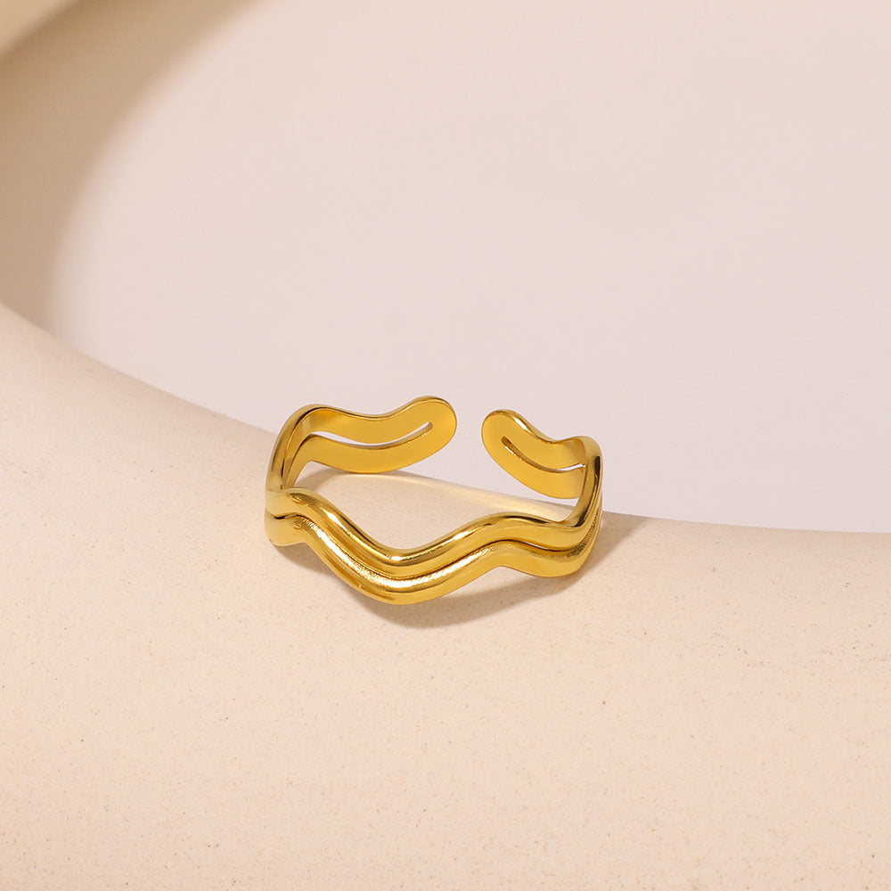 Minimalist Geometric Wave Stainless Steel Ring for Women and Men with Plated Finish