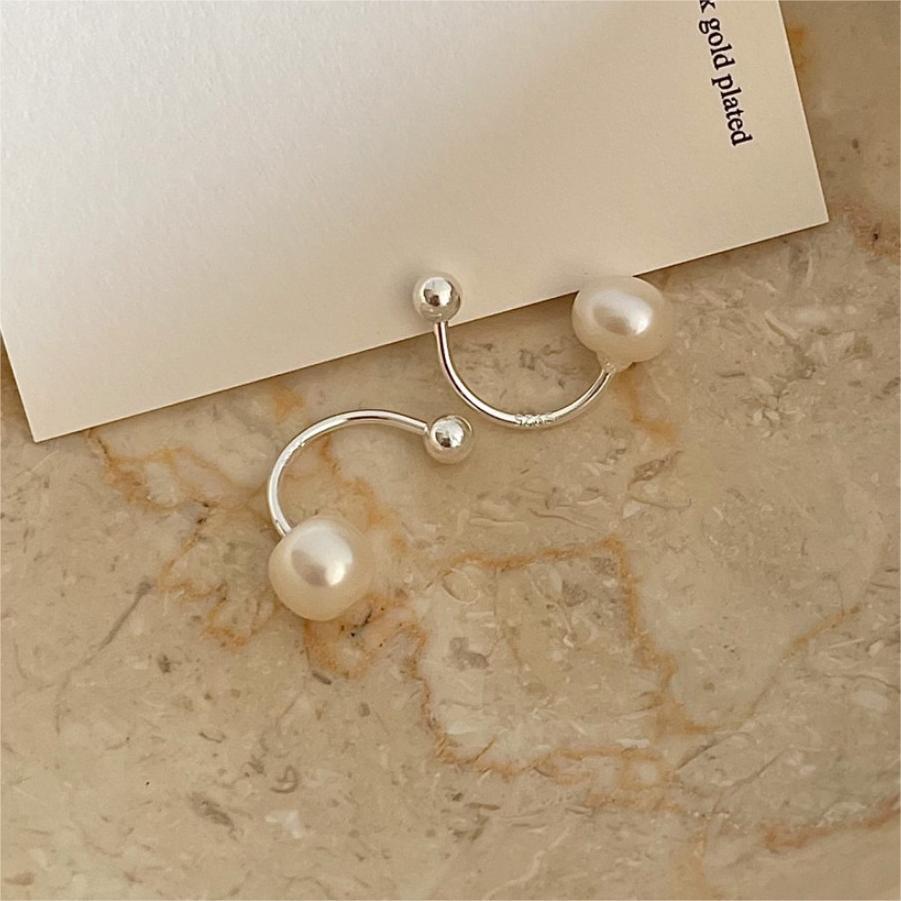 Minimalist Geometric Letter Shape 925 Sterling Silver Stud Earrings for Women
