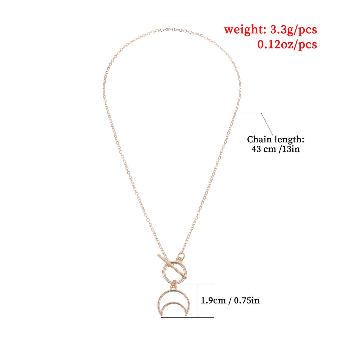 Fashion Moon-Shaped Alloy Necklace with Plated Finish for Women Geometric Pendant on Tiny-Link Chain