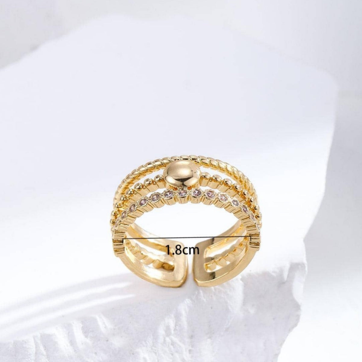 Anillo de cobre geométrico en forma de U estilo OL de moda con incrustaciones de circonitas, banda abierta ajustable para mujer