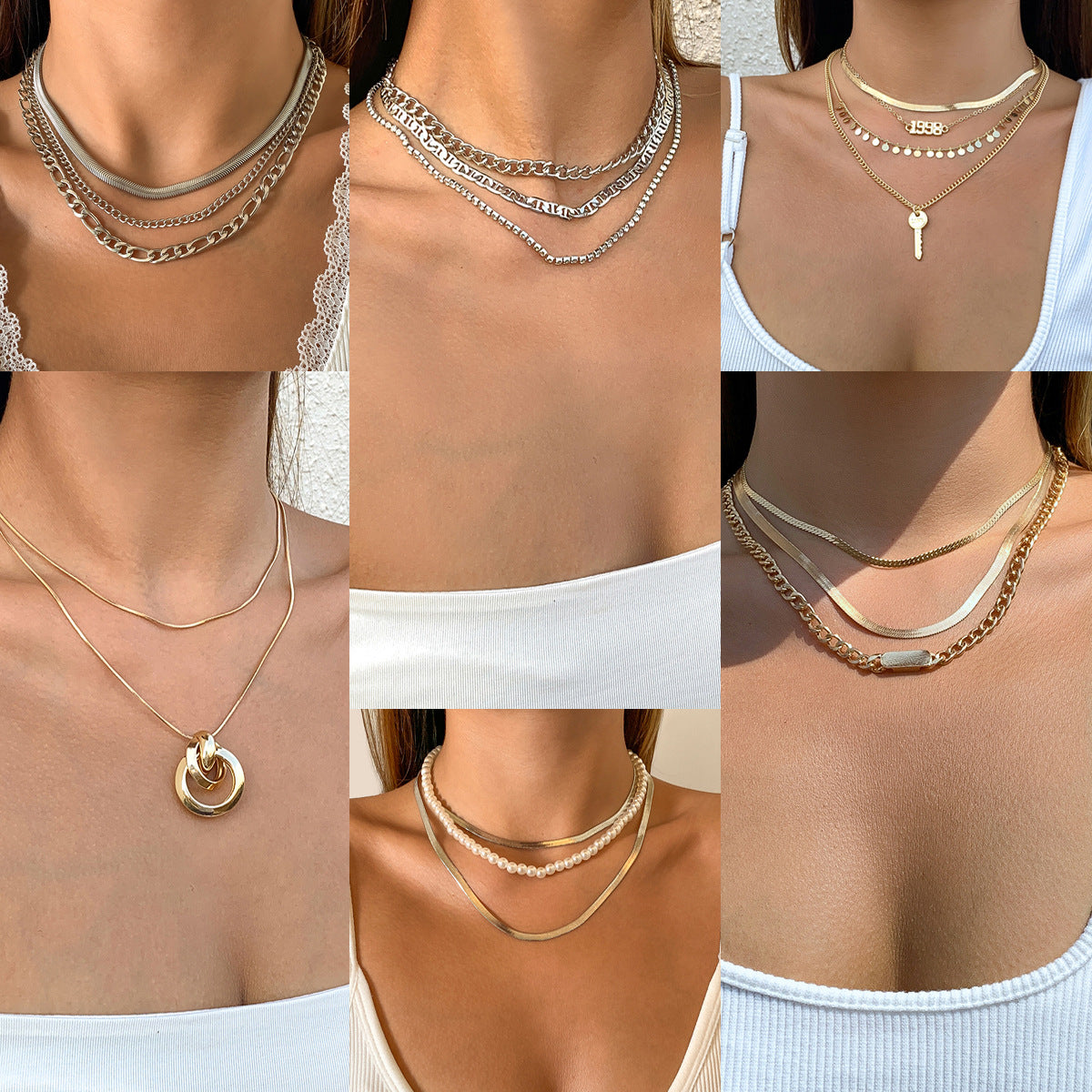 Minimalist Geometric Pearl Alloy Plated Snake Chain Necklace for Women