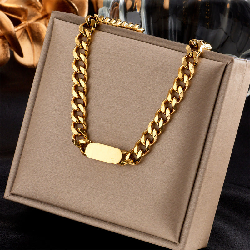 Fashionable Irregular Heart Square Smiley Pendant Necklace in Gold-Plated Titanium Steel for Women