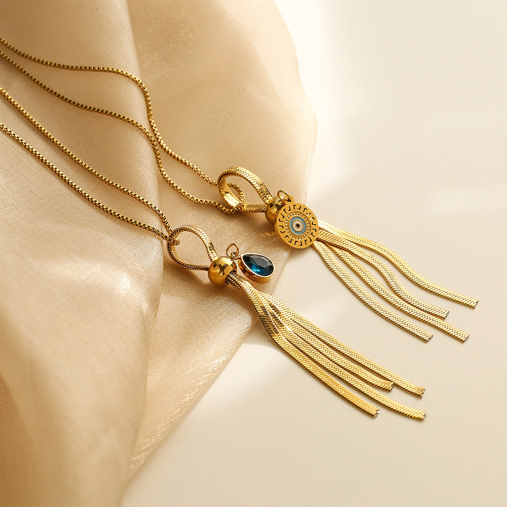 Collana Minimalista Geometrica in Acciaio al Titanio da Donna con Placcatura in Oro e Pendente a Goccia con Zircone