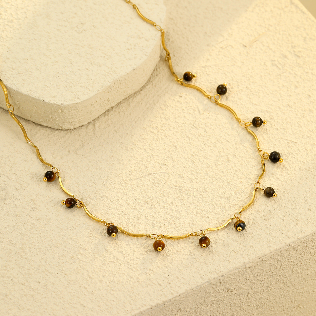 Minimalist Tiger Eye Pendant Necklace for Women with Stainless Steel Chain and Plated Finish