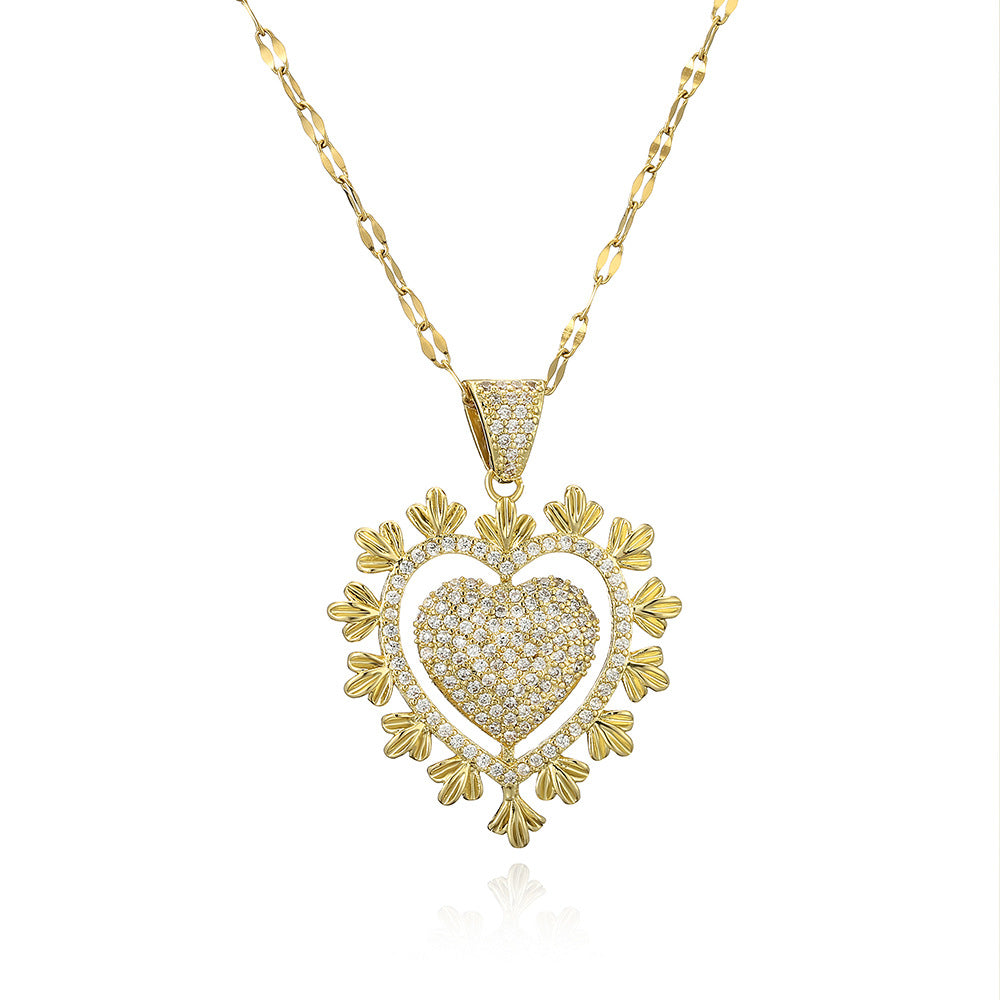 Minimalist Heart-Shaped Copper Pendant Necklace for Women with Zircon Accents, Delicate Clavicle Chain
