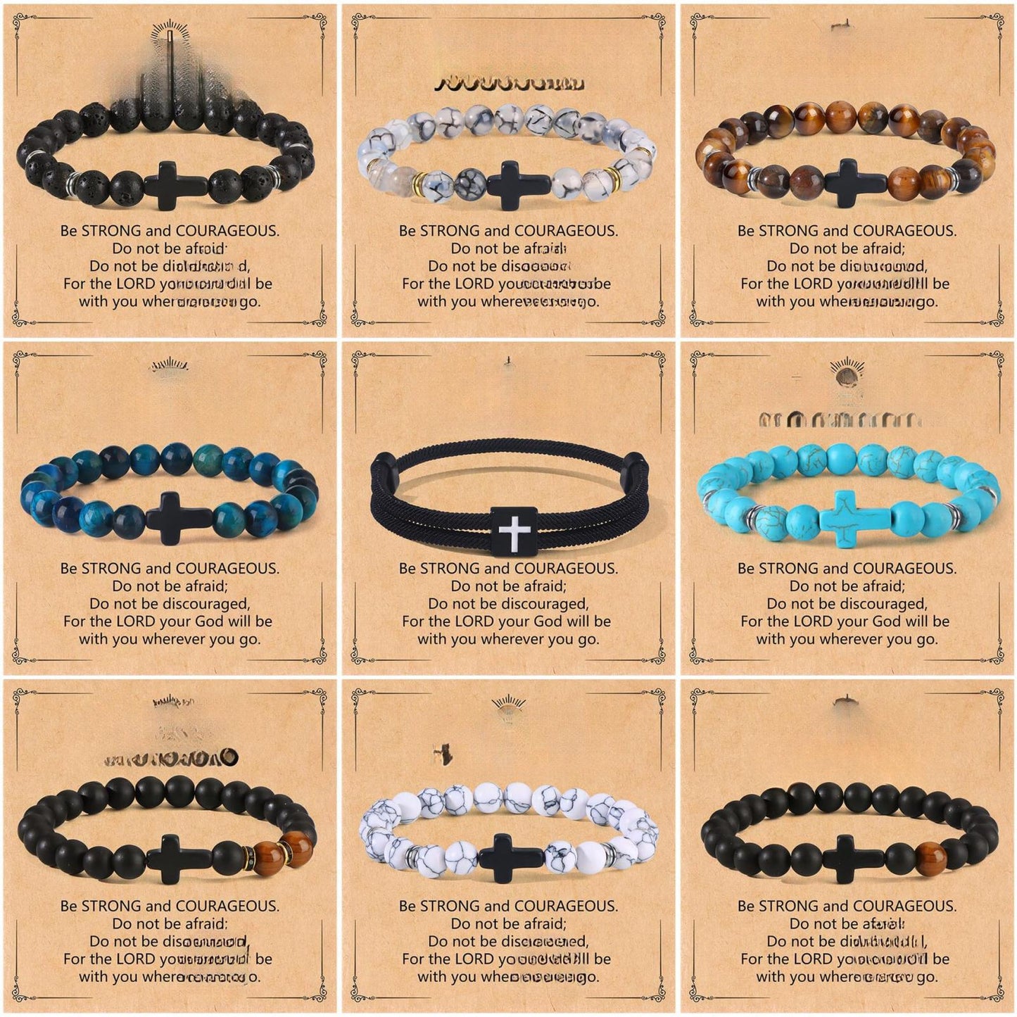 Vintage Bohemian 8mm Agate Cross Beaded Bracelet Unisex Religious Handmade Jewelry