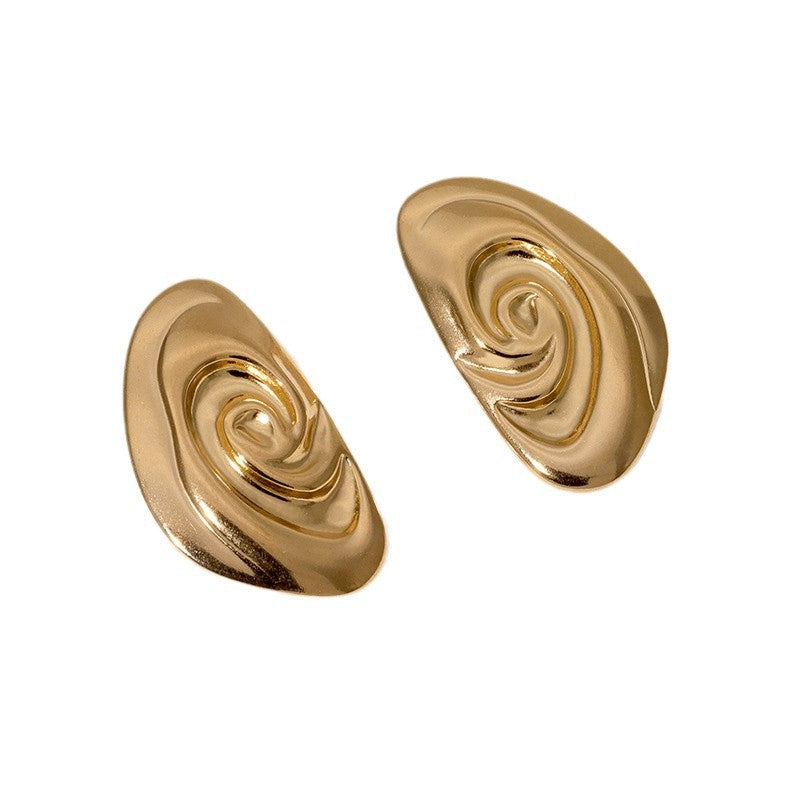 Minimalist Seashell-Shaped Stainless Steel Ear Studs with Gold Plating, Irregular Design, Fashionable and Luxe Women's Earrings