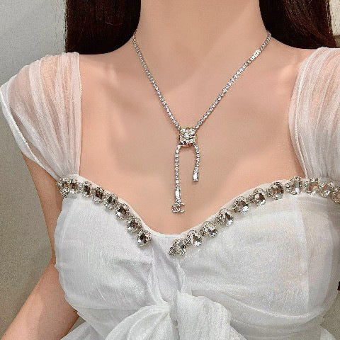 Elegant Luxury Gold Plated Brass Letter Rhinestone Necklace for Women