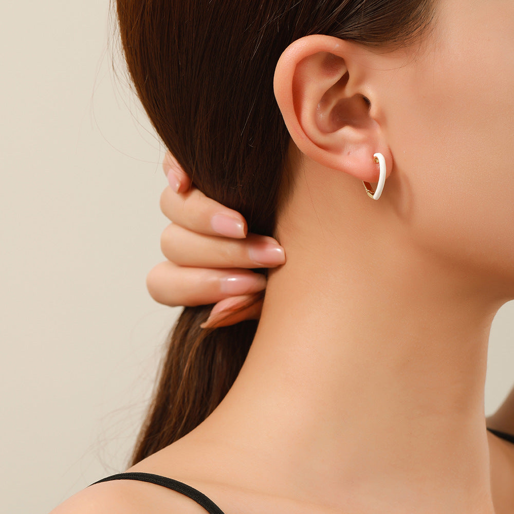Minimalist Red Heart Gold Plated Drip Oil Brass Earrings for Women