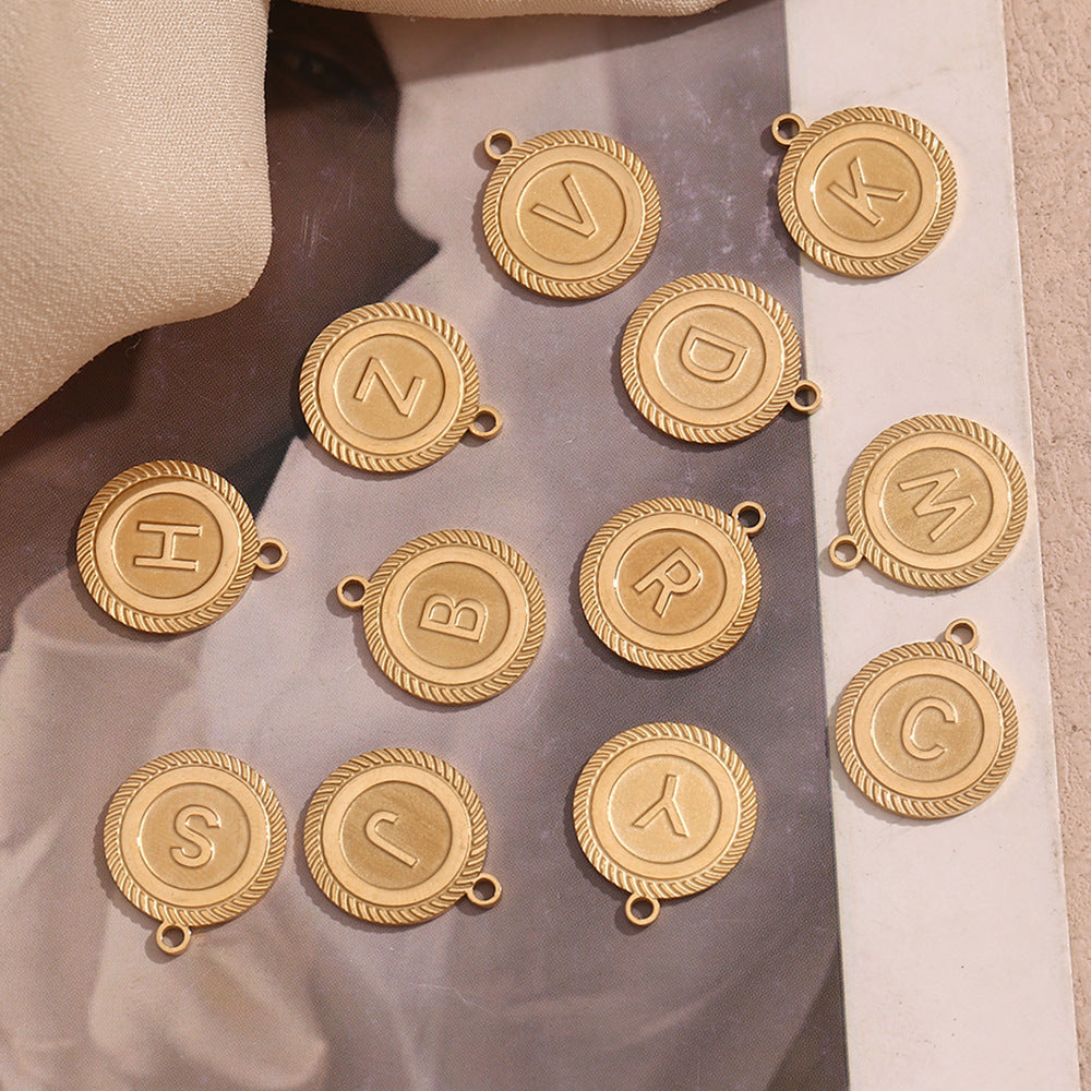 Vintage Fashion Minimalist Stainless Steel Plated 18K Gold Letter Pendant Necklace for Women