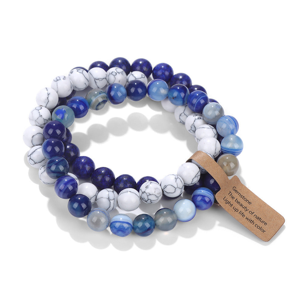 Elegant Geometric Round Agate Beaded Stretch Bracelet Set Unisex