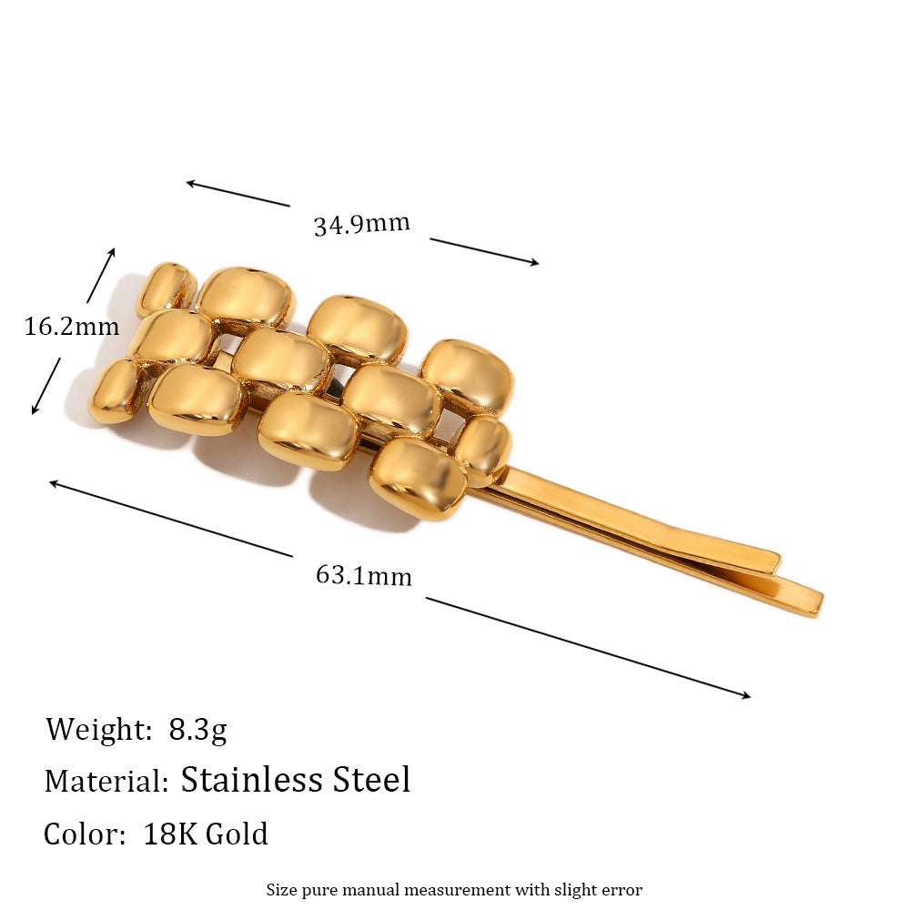 Fermaglio per capelli da donna minimalista geometrico in acciaio inossidabile placcato oro 18 carati con design a cinturino di orologio