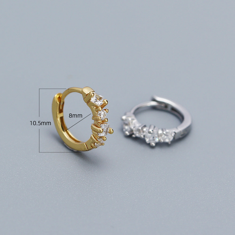 Elegant 925 Sterling Silver Geometric Round Square Rhinestone Plated Stud Earrings for Women