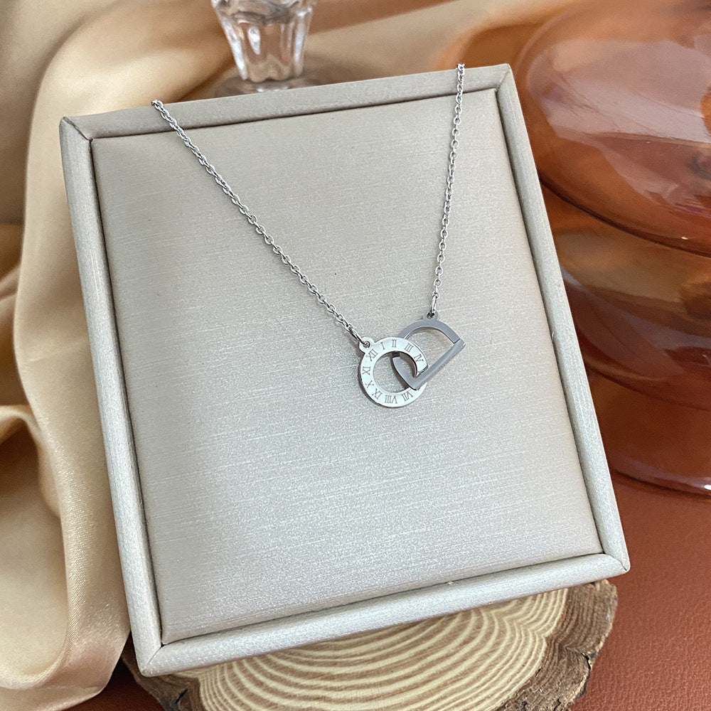 18K Gold Plated Titanium Steel Heart Cartoon Leaf Necklace with Ethnic Elements